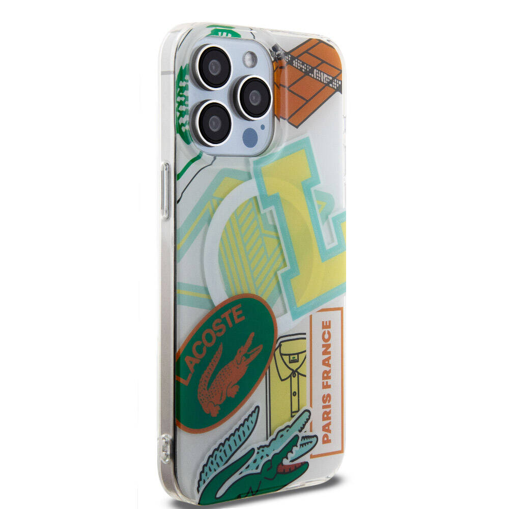 Apple iPhone 15 Pro Max Kılıf Lacoste Orjinal Lisanslı M-safe Şarj Özellikli Çift Katmanlı Yamalar Desenli Kapak Mavi