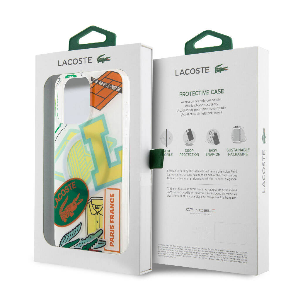 Apple iPhone 15 Pro Max Kılıf Lacoste Orjinal Lisanslı M-safe Şarj Özellikli Çift Katmanlı Yamalar Desenli Kapak Sarı