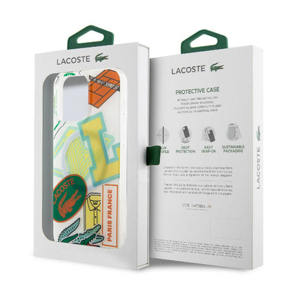 Apple iPhone 15 Pro Max Kılıf Lacoste Orjinal Lisanslı M-safe Şarj Özellikli Çift Katmanlı Yamalar Desenli Kapak Sarı