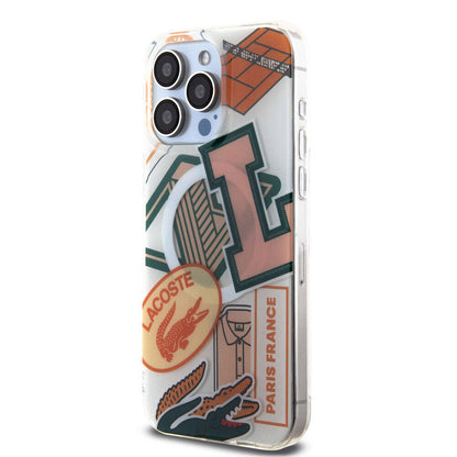 Apple iPhone 15 Pro Max Kılıf Lacoste Orjinal Lisanslı M-safe Şarj Özellikli Çift Katmanlı Yamalar Desenli Kapak Yeşil