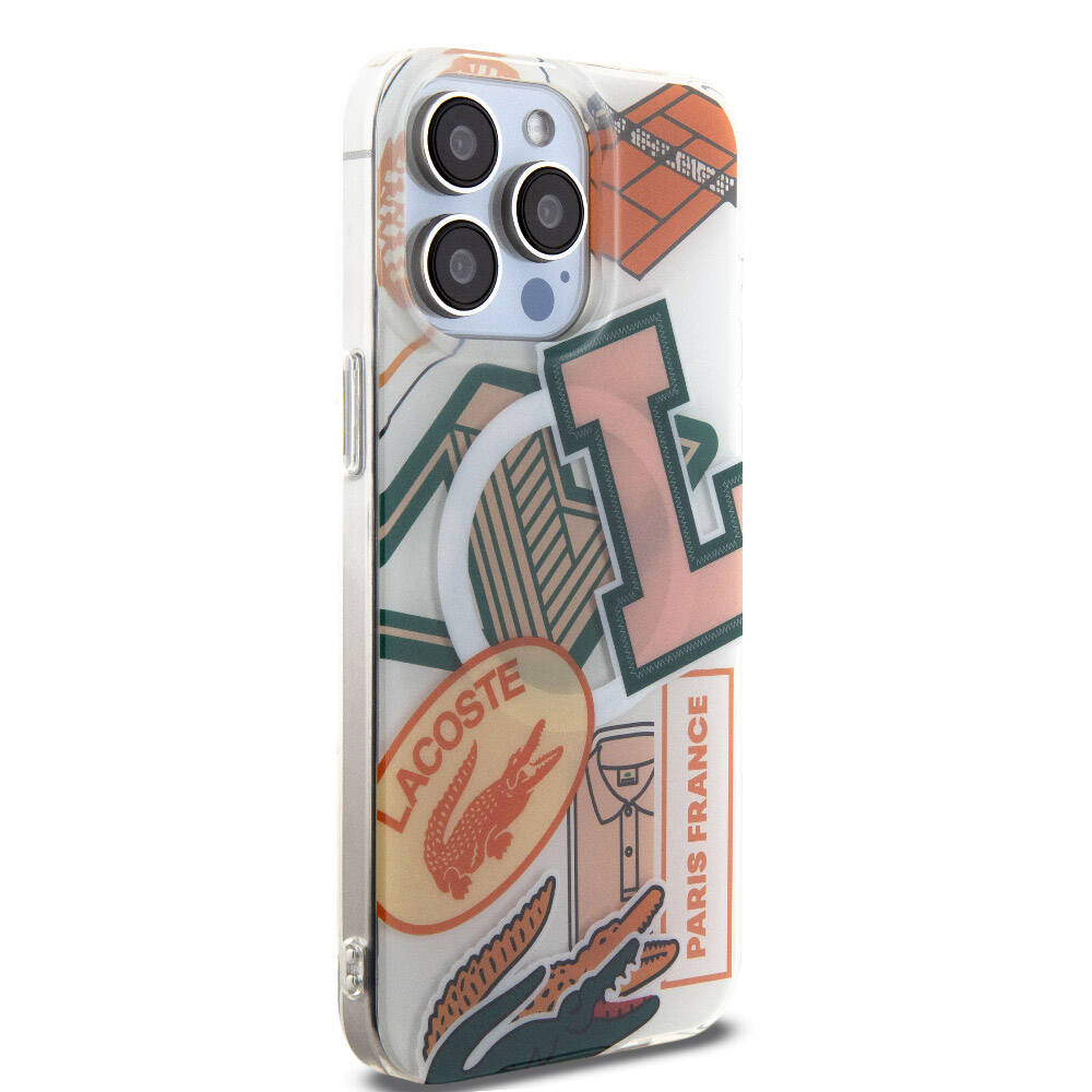 Apple iPhone 15 Pro Max Kılıf Lacoste Orjinal Lisanslı M-safe Şarj Özellikli Çift Katmanlı Yamalar Desenli Kapak Sarı