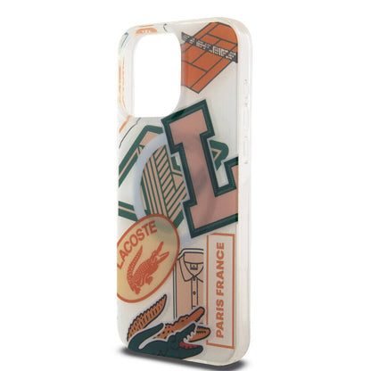 Apple iPhone 15 Pro Max Kılıf Lacoste Orjinal Lisanslı M-safe Şarj Özellikli Çift Katmanlı Yamalar Desenli Kapak Sarı