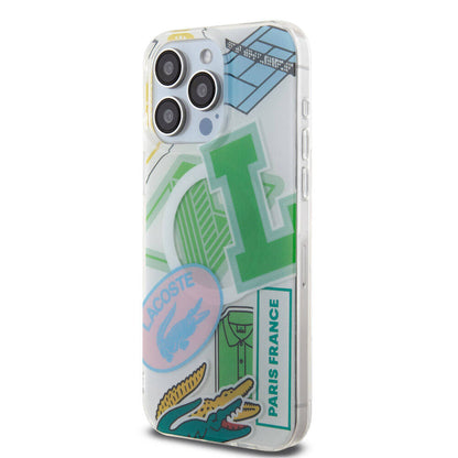 Apple iPhone 15 Pro Max Kılıf Lacoste Orjinal Lisanslı M-safe Şarj Özellikli Çift Katmanlı Yamalar Desenli Kapak Mavi