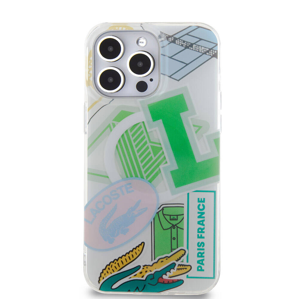 Apple iPhone 15 Pro Max Kılıf Lacoste Orjinal Lisanslı M-safe Şarj Özellikli Çift Katmanlı Yamalar Desenli Kapak Sarı