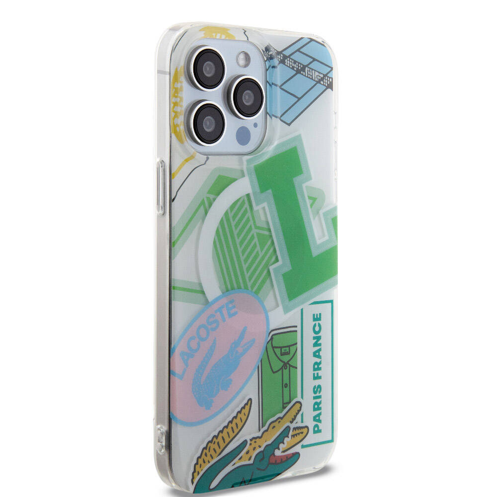 Apple iPhone 15 Pro Max Kılıf Lacoste Orjinal Lisanslı M-safe Şarj Özellikli Çift Katmanlı Yamalar Desenli Kapak Yeşil