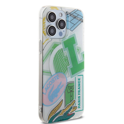 Apple iPhone 15 Pro Max Kılıf Lacoste Orjinal Lisanslı M-safe Şarj Özellikli Çift Katmanlı Yamalar Desenli Kapak Sarı