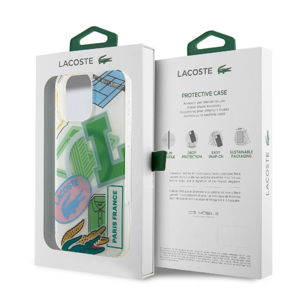 Apple iPhone 15 Pro Max Kılıf Lacoste Orjinal Lisanslı M-safe Şarj Özellikli Çift Katmanlı Yamalar Desenli Kapak Mavi