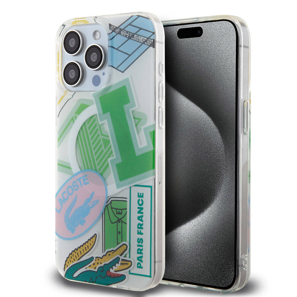 Apple iPhone 15 Pro Max Kılıf Lacoste Orjinal Lisanslı M-safe Şarj Özellikli Çift Katmanlı Yamalar Desenli Kapak Yeşil