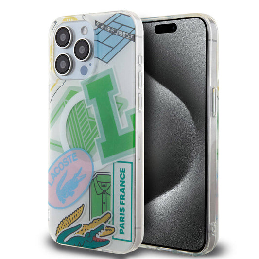 Apple iPhone 15 Pro Max Kılıf Lacoste Orjinal Lisanslı M-safe Şarj Özellikli Çift Katmanlı Yamalar Desenli Kapak Yeşil