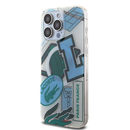 Apple iPhone 15 Pro Max Kılıf Lacoste Orjinal Lisanslı M-safe Şarj Özellikli Çift Katmanlı Yamalar Desenli Kapak Sarı