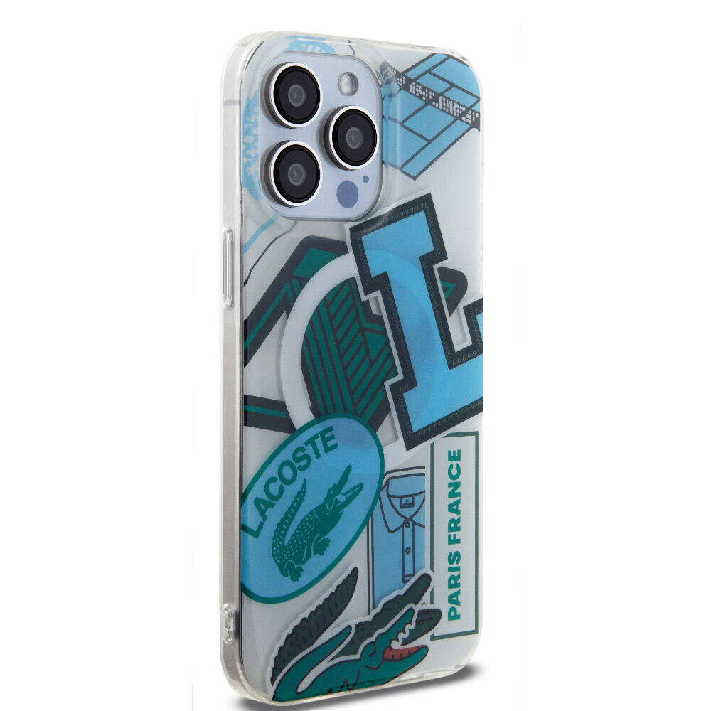 Apple iPhone 15 Pro Max Kılıf Lacoste Orjinal Lisanslı M-safe Şarj Özellikli Çift Katmanlı Yamalar Desenli Kapak Yeşil