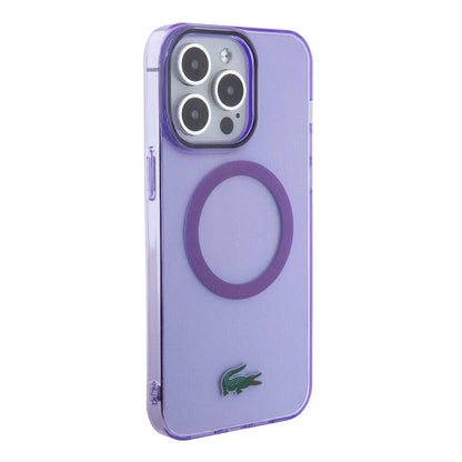 Apple iPhone 15 Pro Max Kılıf Lacoste Orjinal Lisanslı M-safe Şarj Özellikli İkonik Timsah Logolu Hard Parme Kapak Mor