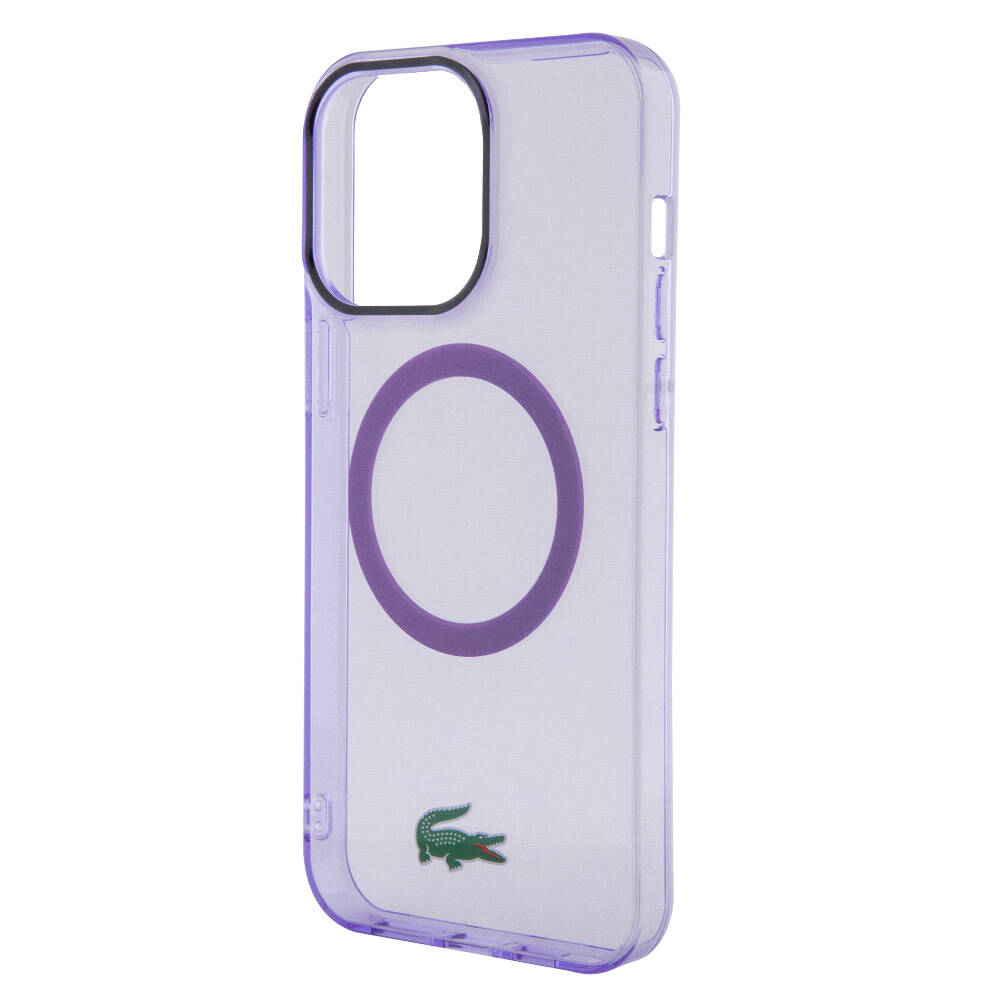 Apple iPhone 15 Pro Max Kılıf Lacoste Orjinal Lisanslı M-safe Şarj Özellikli İkonik Timsah Logolu Hard Parme Kapak Mor