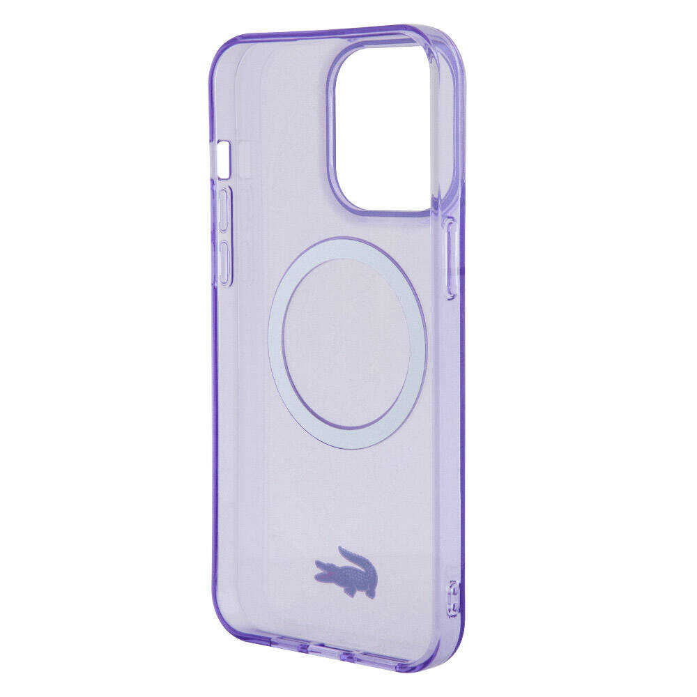 Apple iPhone 15 Pro Max Kılıf Lacoste Orjinal Lisanslı M-safe Şarj Özellikli İkonik Timsah Logolu Hard Parme Kapak Mor