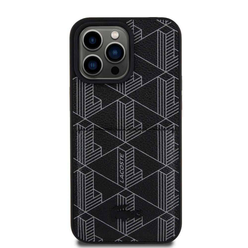 Apple iPhone 15 Pro Max Kılıf Lacoste Orjinal Lisanslı M-safe Şarj Özellikli PU Deri Görünümlü Kartlıklı Karışık Monogram Desenli Kapak Beyaz