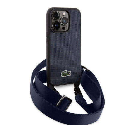 Apple iPhone 15 Pro Max Kılıf Lacoste Orjinal Lisanslı PU Pike Desenli Arka Yüzey Askılı İkonik Timsah Dokuma Logolu Kapak Yeşil