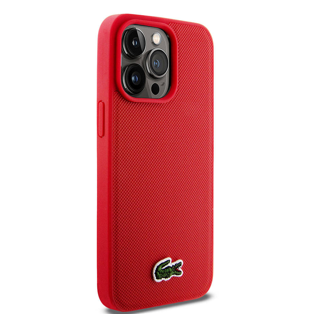 Apple iPhone 15 Pro Max Kılıf Lacoste Orjinal Lisanslı PU Pike Desenli Arka Yüzey İkonik Timsah Dokuma Logolu Kapak Lacivert