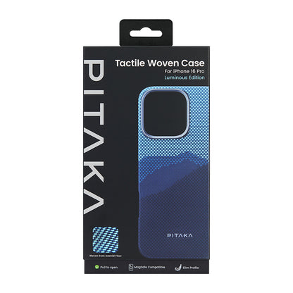 Apple iPhone 15 Pro Max Kılıf M-safe Şarj Özellikli Lumintex Teknolojili Fosforlu Özellikli Aramid Fiber Pitaka Tactile Woven Starpeak Serisi Over The Horizon Kapak Mavi