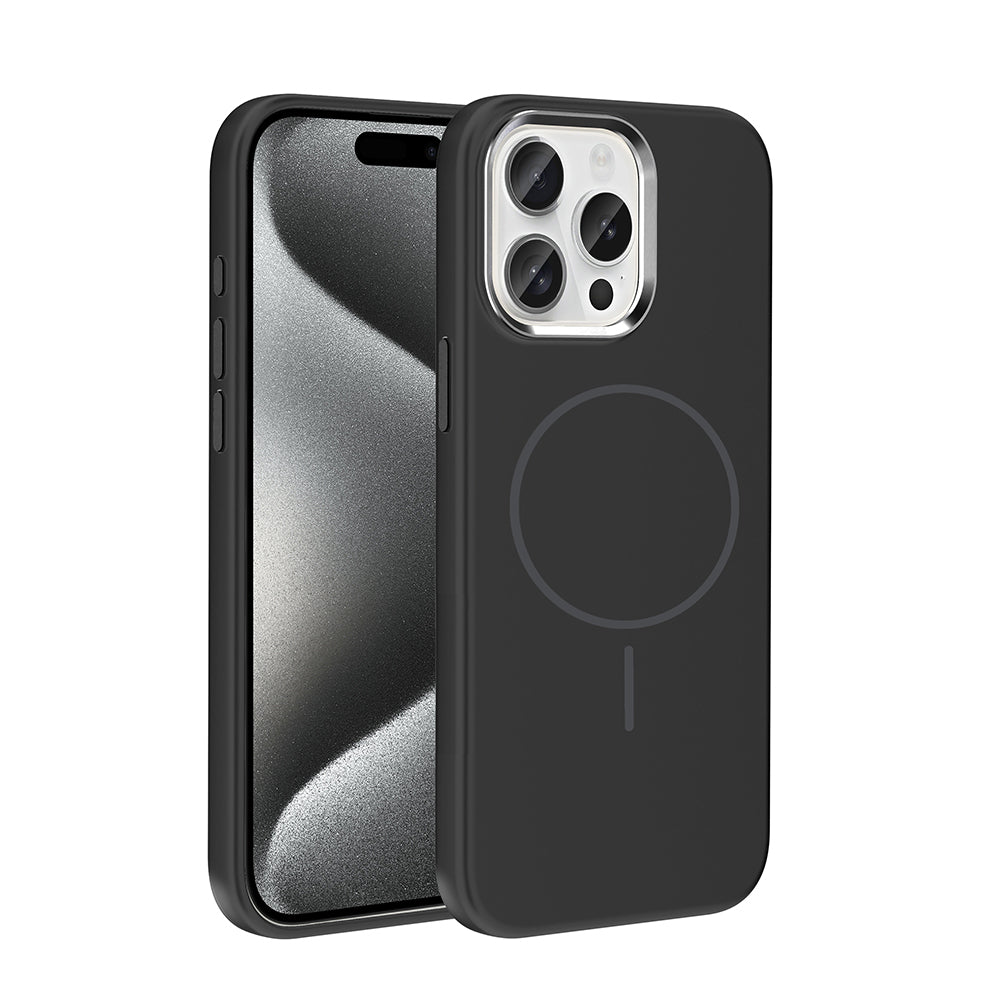 Apple iPhone 15 Pro Max Kılıf M-Safe Şarj Özellikli Metal Kamera Çerçeveli Zore Edi Silikon Kapak