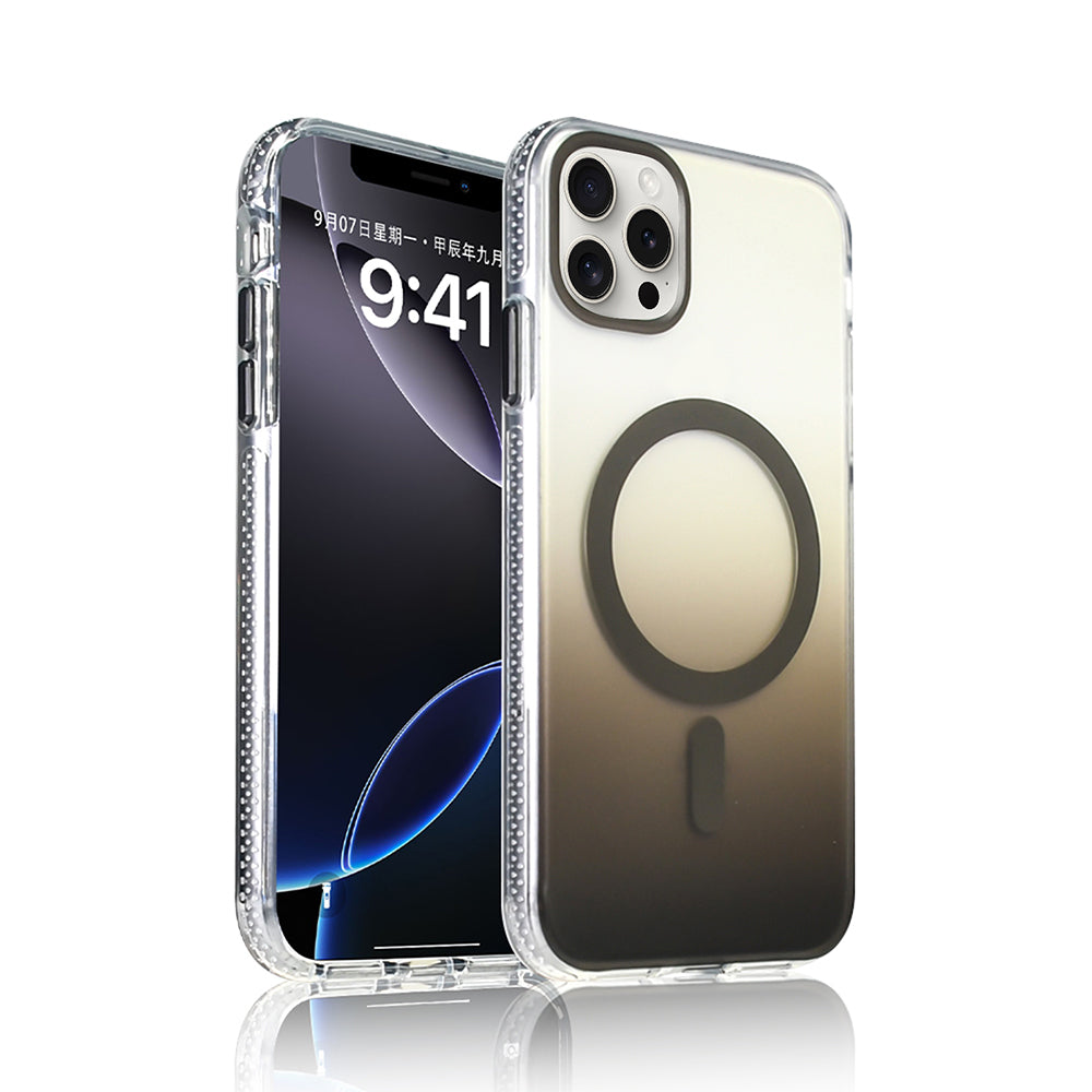 Apple iPhone 15 Pro Max Kılıf M-safe Şarj Özellikli Transparan Renk Geçişli Zore Toros Kapak Gri