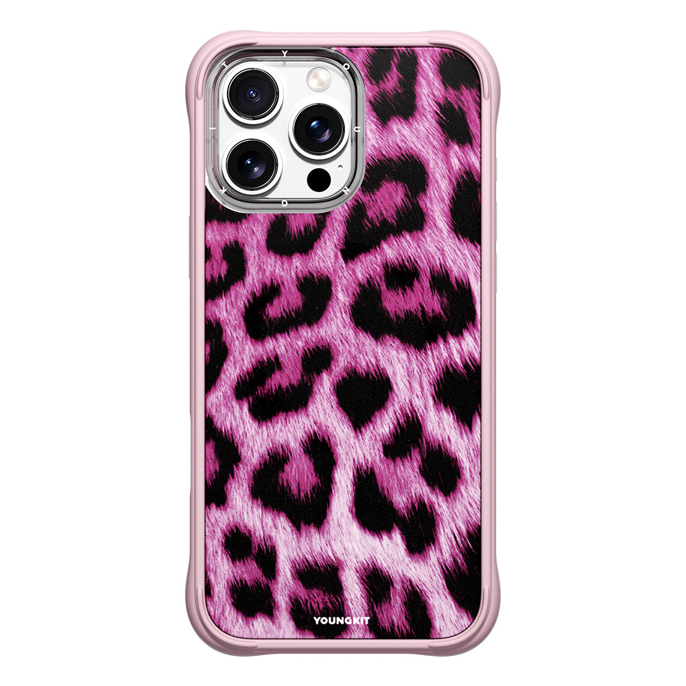 Apple iPhone 15 Pro Max Kılıf M-safe Şarj Özellikli Youngkit Leopard Serisi Kapak Pembe