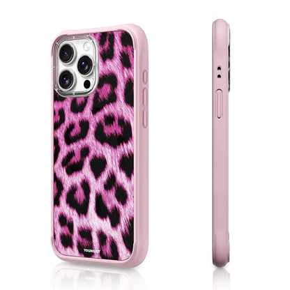 Apple iPhone 15 Pro Max Kılıf M-safe Şarj Özellikli Youngkit Leopard Serisi Kapak Pembe