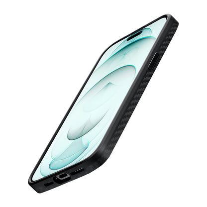 Apple iPhone 15 Pro Max Kılıf M-safe Şarj Özellikli 1500D Aramid Fiber Pitaka Military-Grade Classic Serisi Black-Grey Twill Kapak Siyah-Mavi