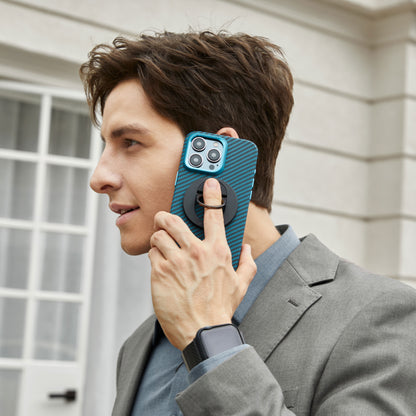 Apple iPhone 15 Pro Max Kılıf M-safe Şarj Özellikli 1500D Aramid Fiber Pitaka Military-Grade Classic Serisi Black-Grey Twill Kapak Siyah-Gri