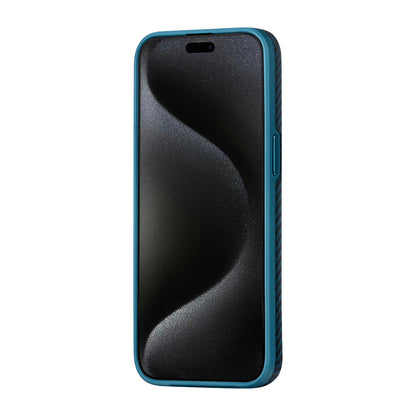 Apple iPhone 15 Pro Max Kılıf M-safe Şarj Özellikli 1500D Aramid Fiber Pitaka Military-Grade Classic Serisi Black-Grey Twill Kapak Siyah-Mavi