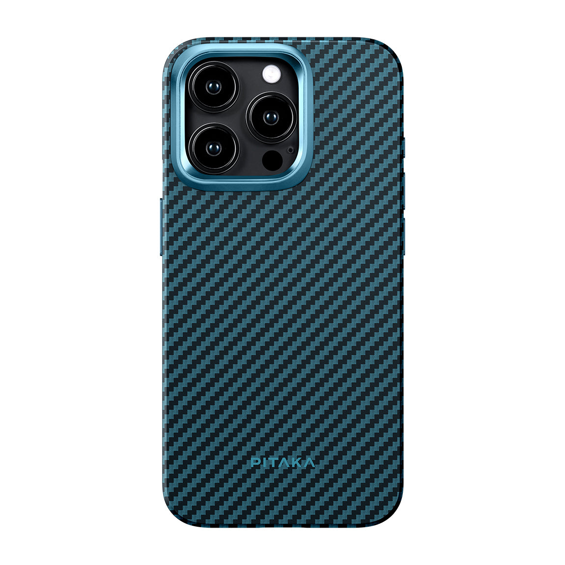 Apple iPhone 15 Pro Max Kılıf M-safe Şarj Özellikli 1500D Aramid Fiber Pitaka Military-Grade Classic Serisi Black-Grey Twill Kapak Siyah-Gri