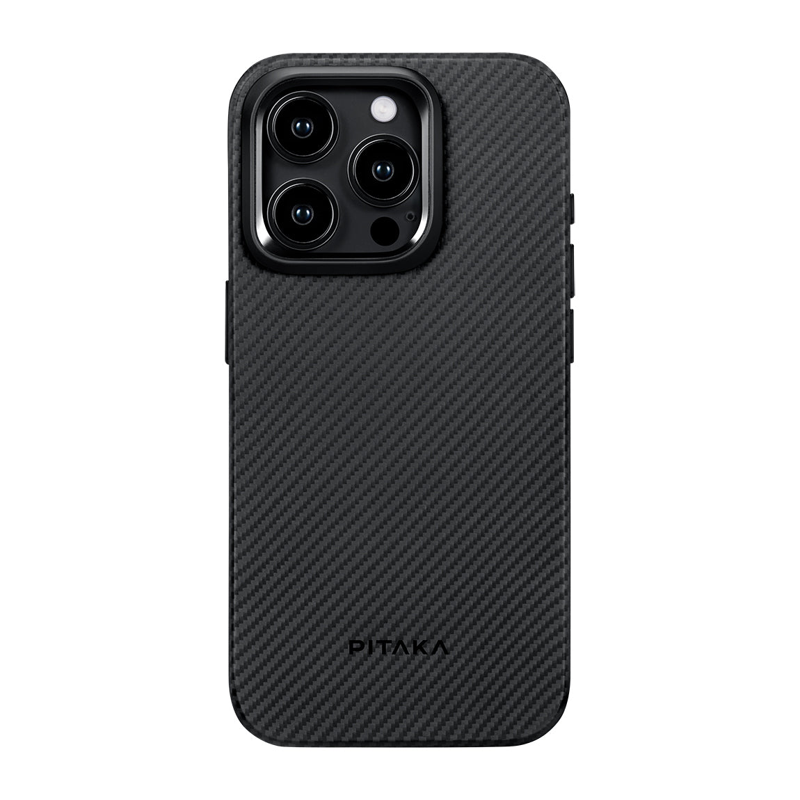 Apple iPhone 15 Pro Max Kılıf M-safe Şarj Özellikli 600D Aramid Fiber Pitaka Military-Grade Classic Serisi Black-Grey Twill Kapak Siyah-Gri