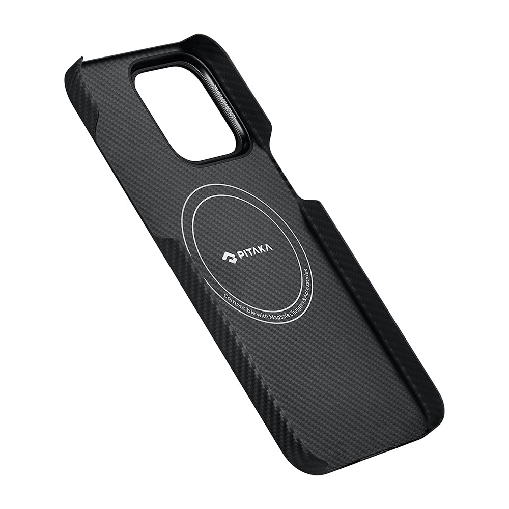 Apple iPhone 15 Pro Max Kılıf M-safe Şarj Özellikli 600D Aramid Fiber Pitaka Tactile Woven Orchestra Serisi Rhapsody Kapak Siyah