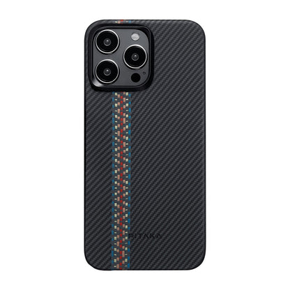 Apple iPhone 15 Pro Max Kılıf M-safe Şarj Özellikli 600D Aramid Fiber Pitaka Tactile Woven Orchestra Serisi Rhapsody Kapak Siyah