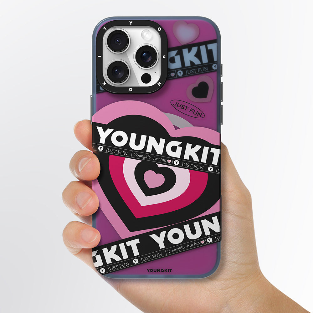 Apple iPhone 15 Pro Max Kılıf M-safe Şarj Özellikli Airbagli Çift Katmanlı Youngkit Flipped Serisi Kapak Pembe Açık