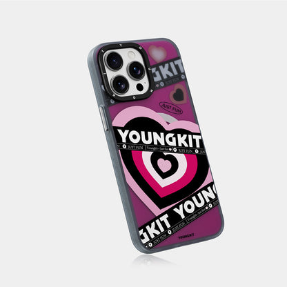 Apple iPhone 15 Pro Max Kılıf M-safe Şarj Özellikli Airbagli Çift Katmanlı Youngkit Flipped Serisi Kapak Pembe Açık