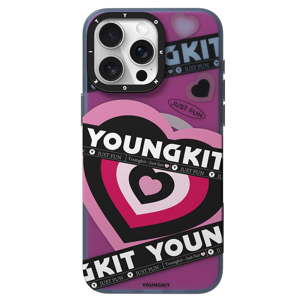 Apple iPhone 15 Pro Max Kılıf M-safe Şarj Özellikli Airbagli Çift Katmanlı Youngkit Flipped Serisi Kapak Pembe Açık