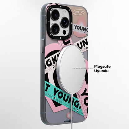Apple iPhone 15 Pro Max Kılıf M-safe Şarj Özellikli Airbagli Çift Katmanlı Youngkit Flipped Serisi Kapak Mavi