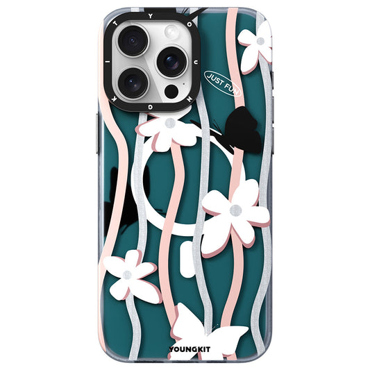 Apple iPhone 15 Pro Max Kılıf M-safe Şarj Özellikli Airbagli Çift Katmanlı Youngkit Star&Butterfly Serisi Kapak Mavi