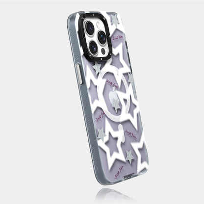 Apple iPhone 15 Pro Max Kılıf M-safe Şarj Özellikli Airbagli Çift Katmanlı Youngkit Star&Butterfly Serisi Kapak Mor