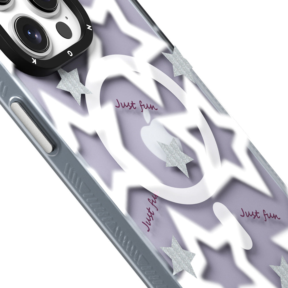 Apple iPhone 15 Pro Max Kılıf M-safe Şarj Özellikli Airbagli Çift Katmanlı Youngkit Star&Butterfly Serisi Kapak Mavi