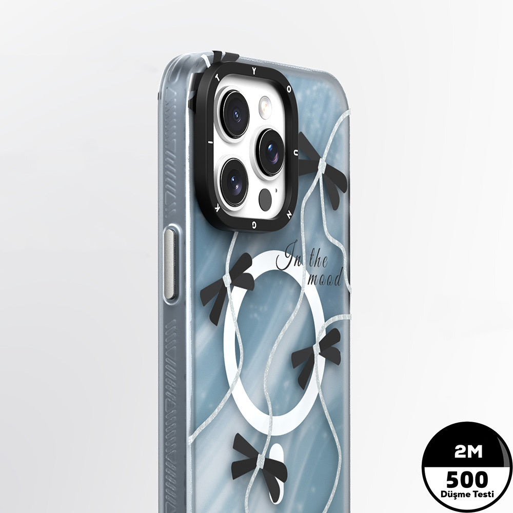 Apple iPhone 15 Pro Max Kılıf M-safe Şarj Özellikli Airbagli Çift Katmanlı Youngkit Star&Butterfly Serisi Kapak Mavi