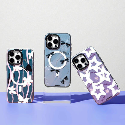 Apple iPhone 15 Pro Max Kılıf M-safe Şarj Özellikli Airbagli Çift Katmanlı Youngkit Star&Butterfly Serisi Kapak Gri