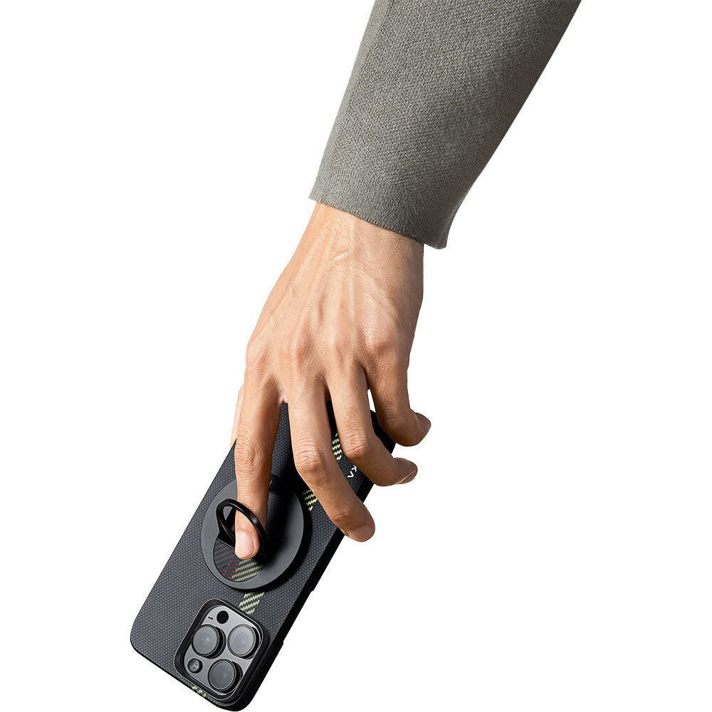 Apple iPhone 15 Pro Max Kılıf M-safe Şarj Özellikli Aramid Fiber Pitaka Tactile Woven Break The Line Kapak Siyah