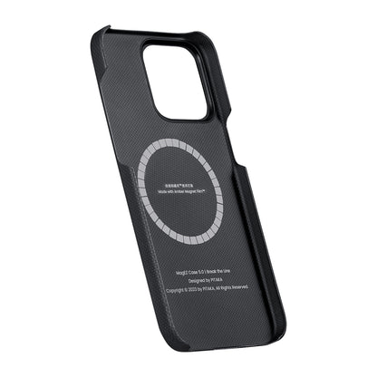 Apple iPhone 15 Pro Max Kılıf M-safe Şarj Özellikli Aramid Fiber Pitaka Tactile Woven Break The Line Kapak Siyah