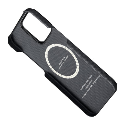 Apple iPhone 15 Pro Max Kılıf M-safe Şarj Özellikli Aramid Fiber Pitaka Tactile Woven Break The Line Kapak Siyah