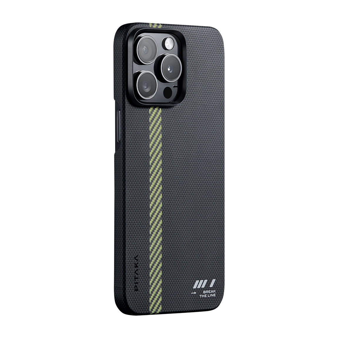 Apple iPhone 15 Pro Max Kılıf M-safe Şarj Özellikli Aramid Fiber Pitaka Tactile Woven Break The Line Kapak Siyah