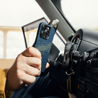 Apple iPhone 15 Pro Max Kılıf M-safe Şarj Özellikli Aramid Fiber Pitaka Tactile Woven Starpeak Serisi Milky Way Galaxy Kapak Mavi