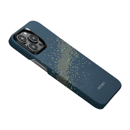 Apple iPhone 15 Pro Max Kılıf M-safe Şarj Özellikli Aramid Fiber Pitaka Tactile Woven Starpeak Serisi Milky Way Galaxy Kapak Mavi