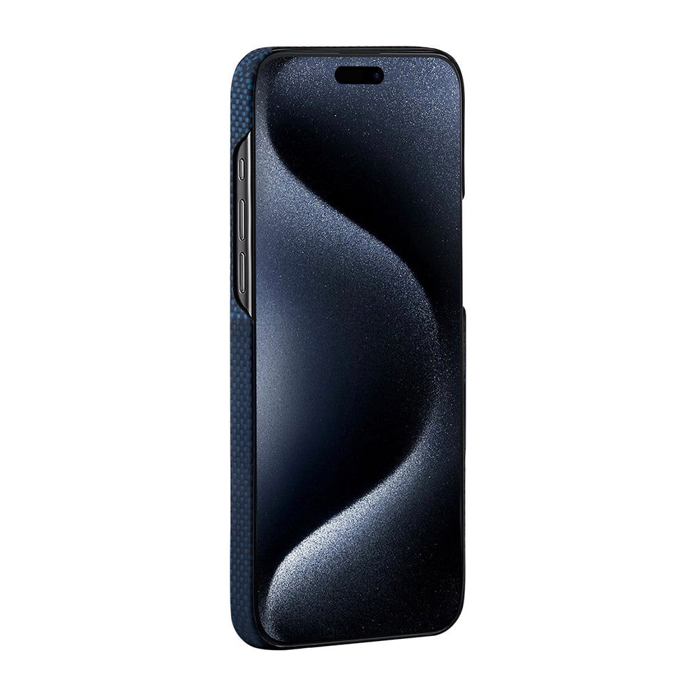 Apple iPhone 15 Pro Max Kılıf M-safe Şarj Özellikli Aramid Fiber Pitaka Tactile Woven Starpeak Serisi Milky Way Galaxy Kapak Mavi