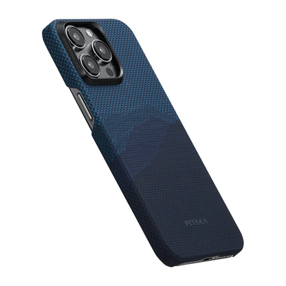 Apple iPhone 15 Pro Max Kılıf M-safe Şarj Özellikli Aramid Fiber Pitaka Tactile Woven Starpeak Serisi Over The Horizon Kapak Mavi